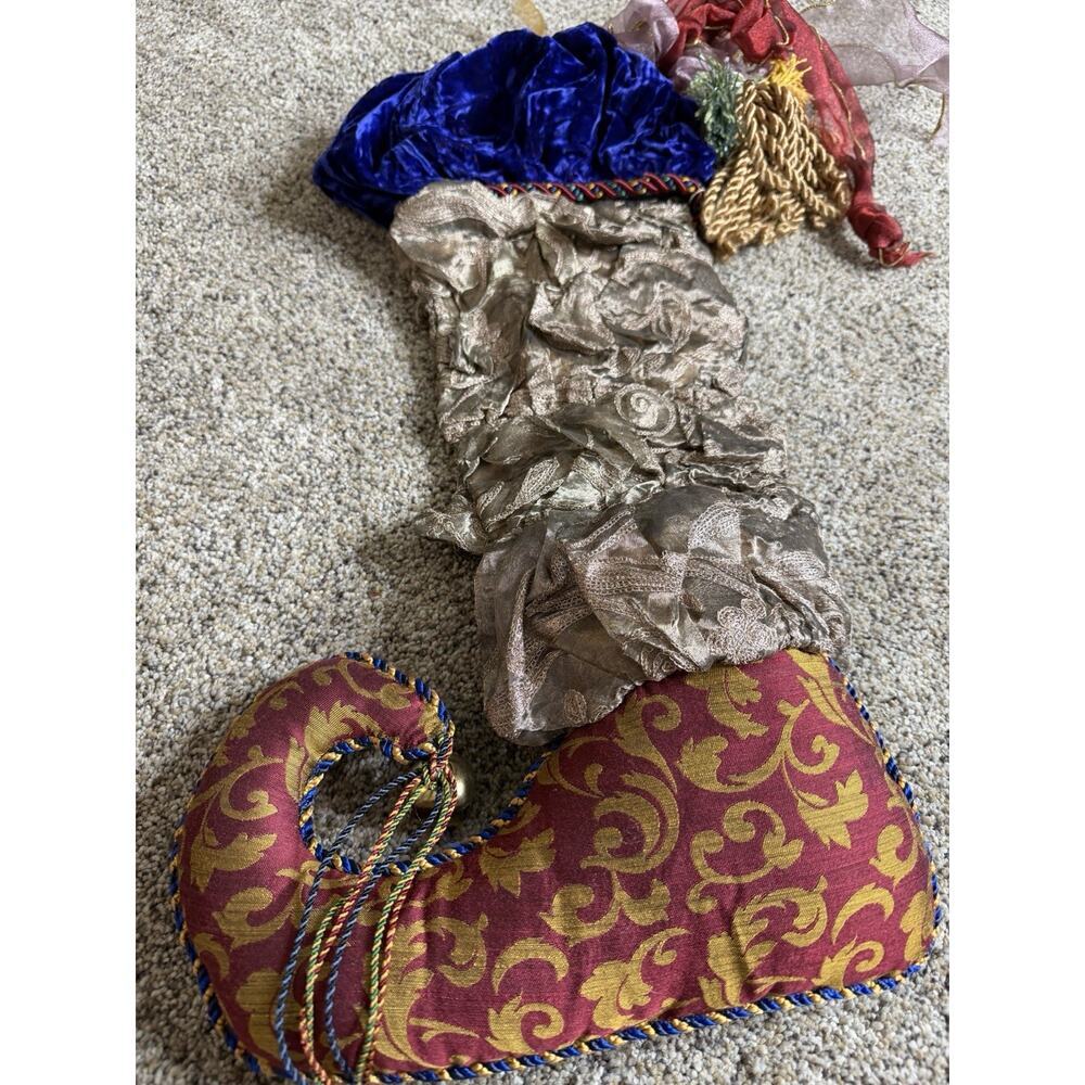 Vintage Whimsical Ornate Jewel Jester Velvet Xmas Stocking 22"